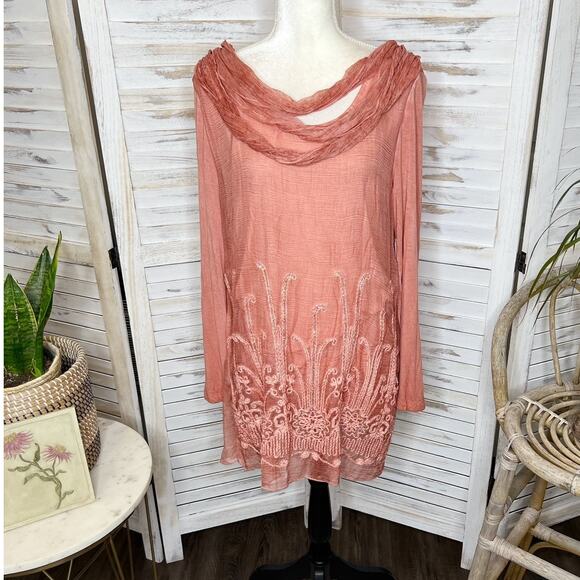 NWT SOFT SURROUNDINGS Women's L Silk Beaux Art Romantic Tunic Coral Pink - Picture 15 of 16